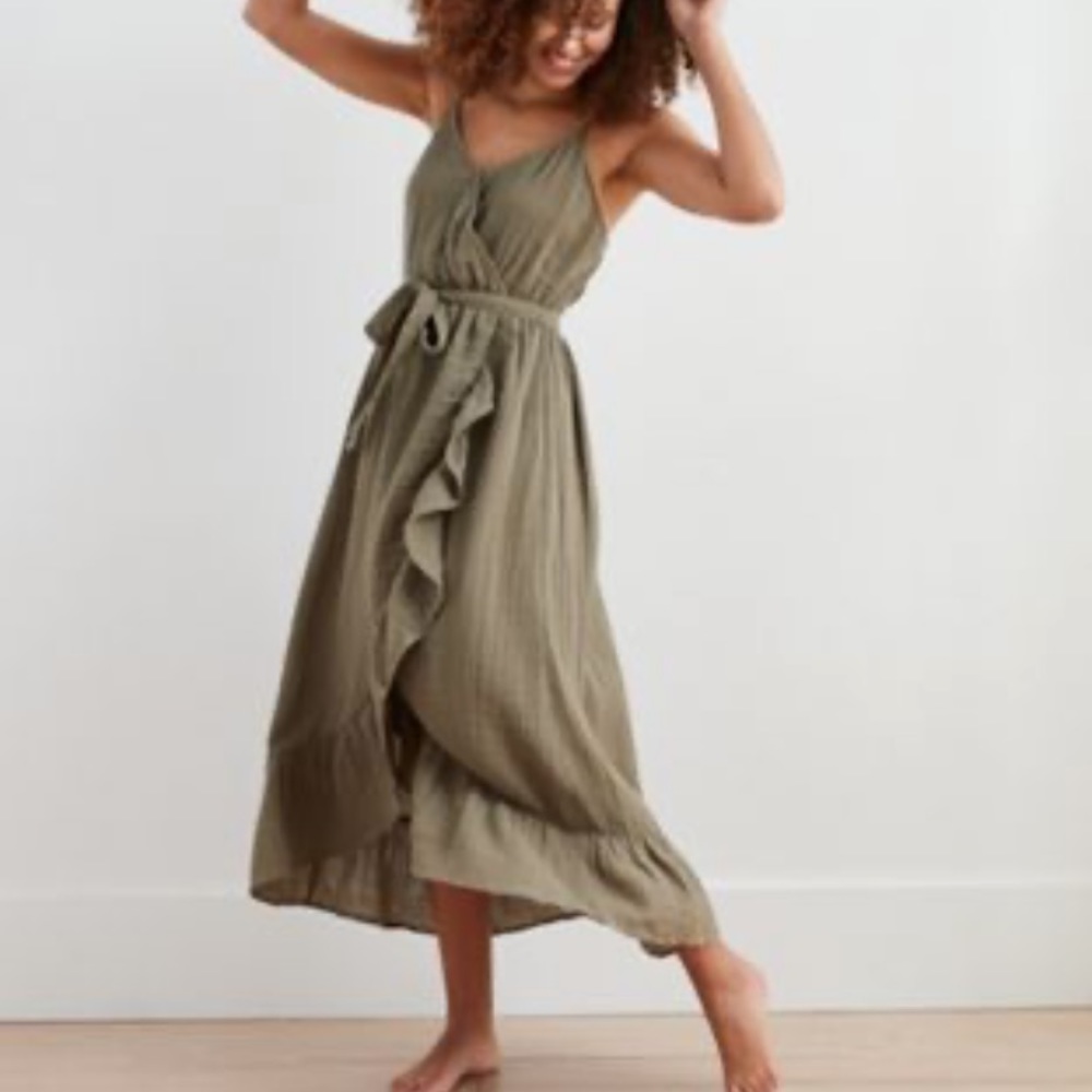 Aerie Ruffle Wrap Midi Dress